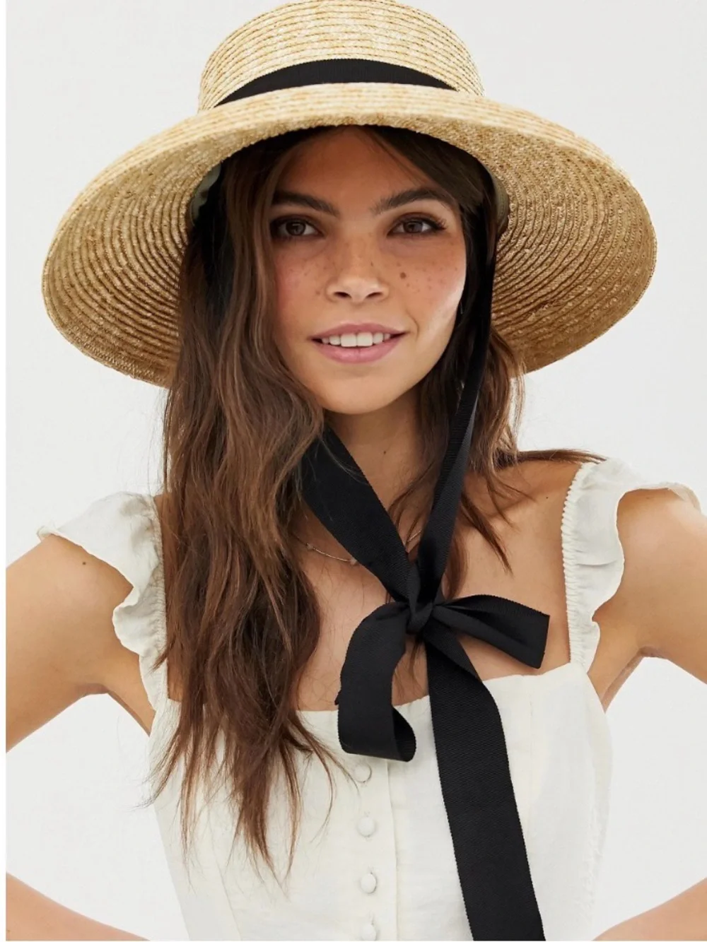 ASOS Straw Natural weave bow chin strap Hat - Picture 1 of 6